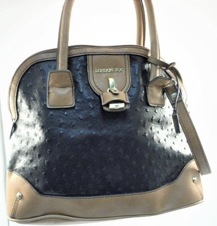 London Fog Lock Key Ostrich Faux Leather Satchel