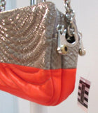 Henri Bendel Orange and Tan Leather Shoulder/Clutch