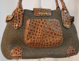 Erik Javits Fabric Woven Croc Leather Satchel