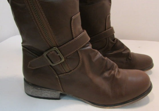 Decree Brown Faux Leather Tall Boot with Bronze Hardware