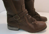 Decree Brown Faux Leather Tall Boot with Bronze Hardware