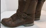Decree Brown Faux Leather Tall Boot with Bronze Hardware