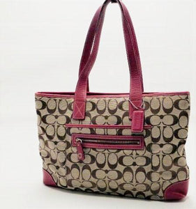 Coach Signature Khaki, Tan and Red Jacquard Leather Purse