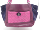 Coach Park Quilted Color block Carrie Tote Burgundy Leather and Navy Blue Suede Sides