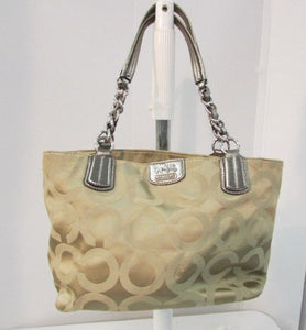 Coach Madison Op Art Signature Tote Khaki/Gold