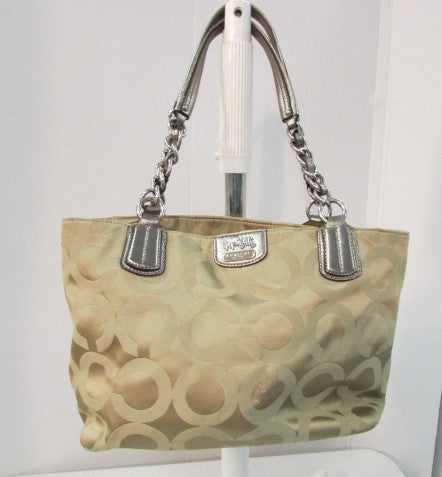 Coach Madison Op Art Signature Tote Khaki/Gold