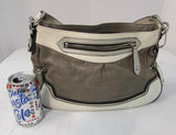 Coach Madison Leather Spectator Shoulder Bag Olive Green/Cream with Black and Gold Trim.