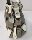 Coach Madison Leather Spectator Shoulder Bag Olive Green/Cream with Black and Gold Trim.