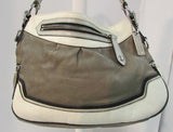 Coach Madison Leather Spectator Shoulder Bag Olive Green/Cream with Black and Gold Trim.