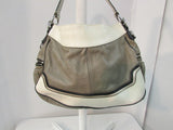 Coach Madison Leather Spectator Shoulder Bag Olive Green/Cream with Black and Gold Trim.