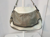 Coach Madison Leather Spectator Shoulder Bag Olive Green/Cream with Black and Gold Trim.