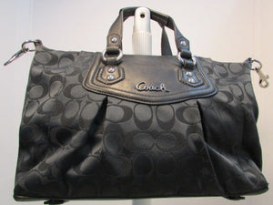 Coach Ashley Black Signature Sateen Pleated Convertible Satchel