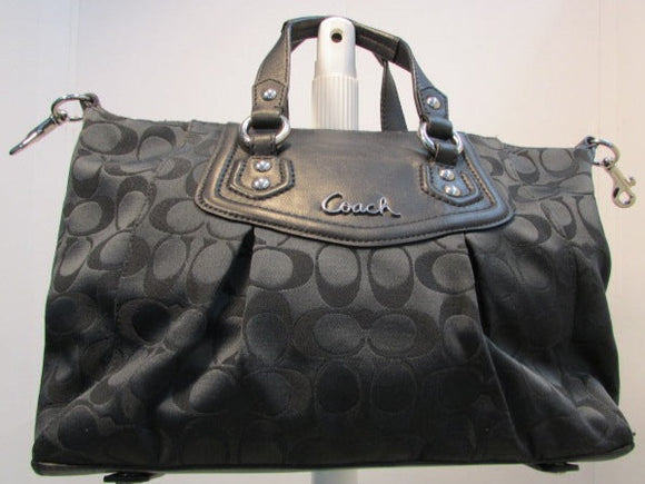 Coach Ashley Black Signature Sateen Pleated Convertible Satchel