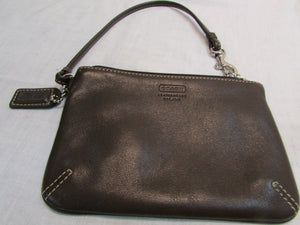 Coach Brown Leather Wristlet with Silver Hardware