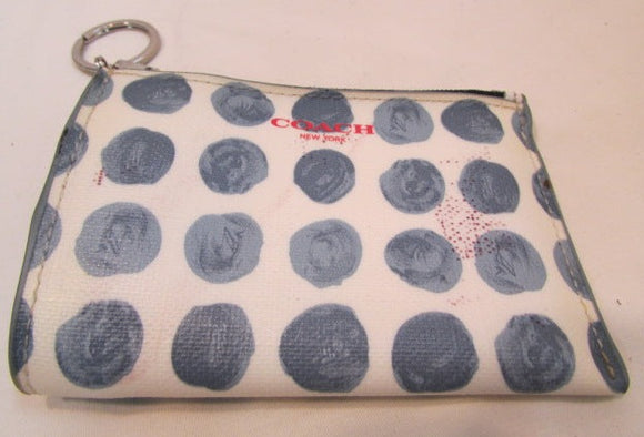 Coach White with Blue Dots Coated Canvas Coin and Credit Card Holder