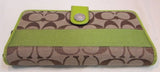 Coach Khaki Signature Canvas with Lime Green Stripe Wallet
