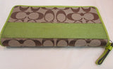 Coach Khaki Signature Canvas with Lime Green Stripe Wallet