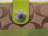 Coach Khaki Signature Canvas with Lime Green Stripe Wallet