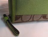 Coach Khaki Signature Canvas with Lime Green Stripe Wallet