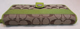 Coach Khaki Signature Canvas with Lime Green Stripe Wallet