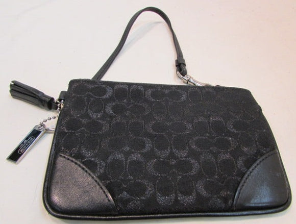 Coach Black Sparkly Signature Canvas Wristlet