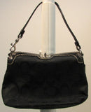 Coach Black Signature Canvas Silver Top Turn Clasp Wristlet