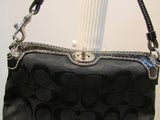 Coach Black Signature Canvas Silver Top Turn Clasp Wristlet