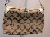 Coach Khaki Signature Canvas Gold Top Turn Clasp Wristlet