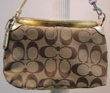 Coach Khaki Signature Canvas Gold Top Turn Clasp Wristlet