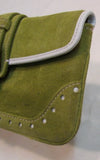 Coach Green Suede White Leather Trim Wristlet