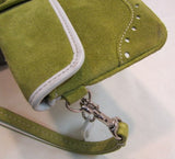 Coach Green Suede White Leather Trim Wristlet