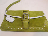 Coach Green Suede White Leather Trim Wristlet