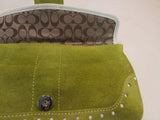 Coach Green Suede White Leather Trim Wristlet
