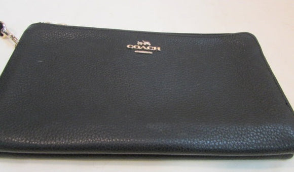 Coach Black Pebble Leather Double Zipper Compartment Wristlet
