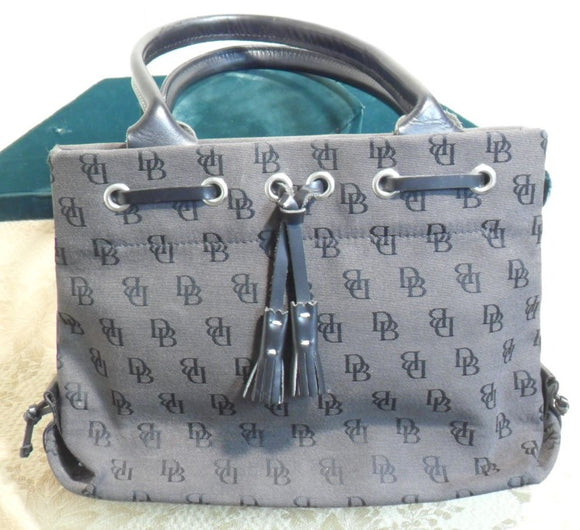 Dooney and Bourke Dark Gray Signature Canvas and Leather Top Zip Satchel