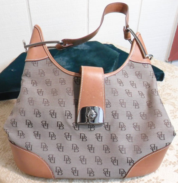 Dooney and Bourke Signature Brown Logo with Tan Leather Hobo Bag