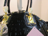 Callabags Black Patent Reptile Embossed Handbag