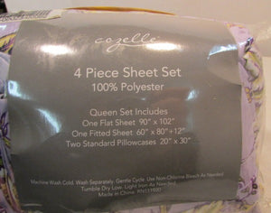 Cozelle Jacqueline Purple Design Queen Sheet Set
