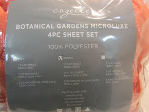Cozelle "Botanical Gardens" Coral Queen Sheet Set