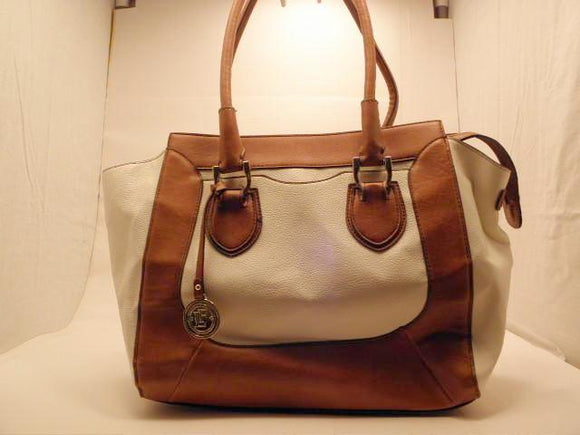 London Fog Large Bedford White Tote with Color Block Design Purse