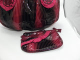 Sharif 1827 Red and Black Stripe Large Tote Purse with Matching Wristlet
