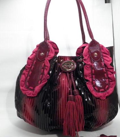 Sharif 1827 Red and Black Stripe Large Tote Purse with Matching Wristlet
