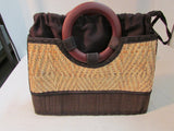 Mexican Straw Purse with Small Loop Wooden Handles