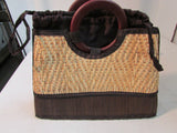 Mexican Straw Purse with Small Loop Wooden Handles