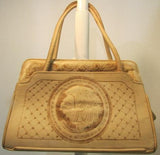 Light Tan Aztec/Mayan Tooled Leather Satchel