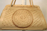 Light Tan Aztec/Mayan Tooled Leather Satchel