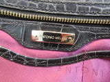 Antonio Melani Black Reptile Faux Leather Double Strapped Bag