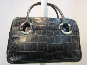Antonio Melani Black Reptile Faux Leather Double Strapped Bag