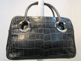 Antonio Melani Black Reptile Faux Leather Double Strapped Bag