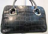 Antonio Melani Black Reptile Faux Leather Double Strapped Bag
